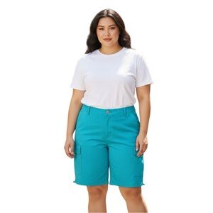 Plus Size Women's Cargo Shorts Teal Size 3X Hyper Stretch